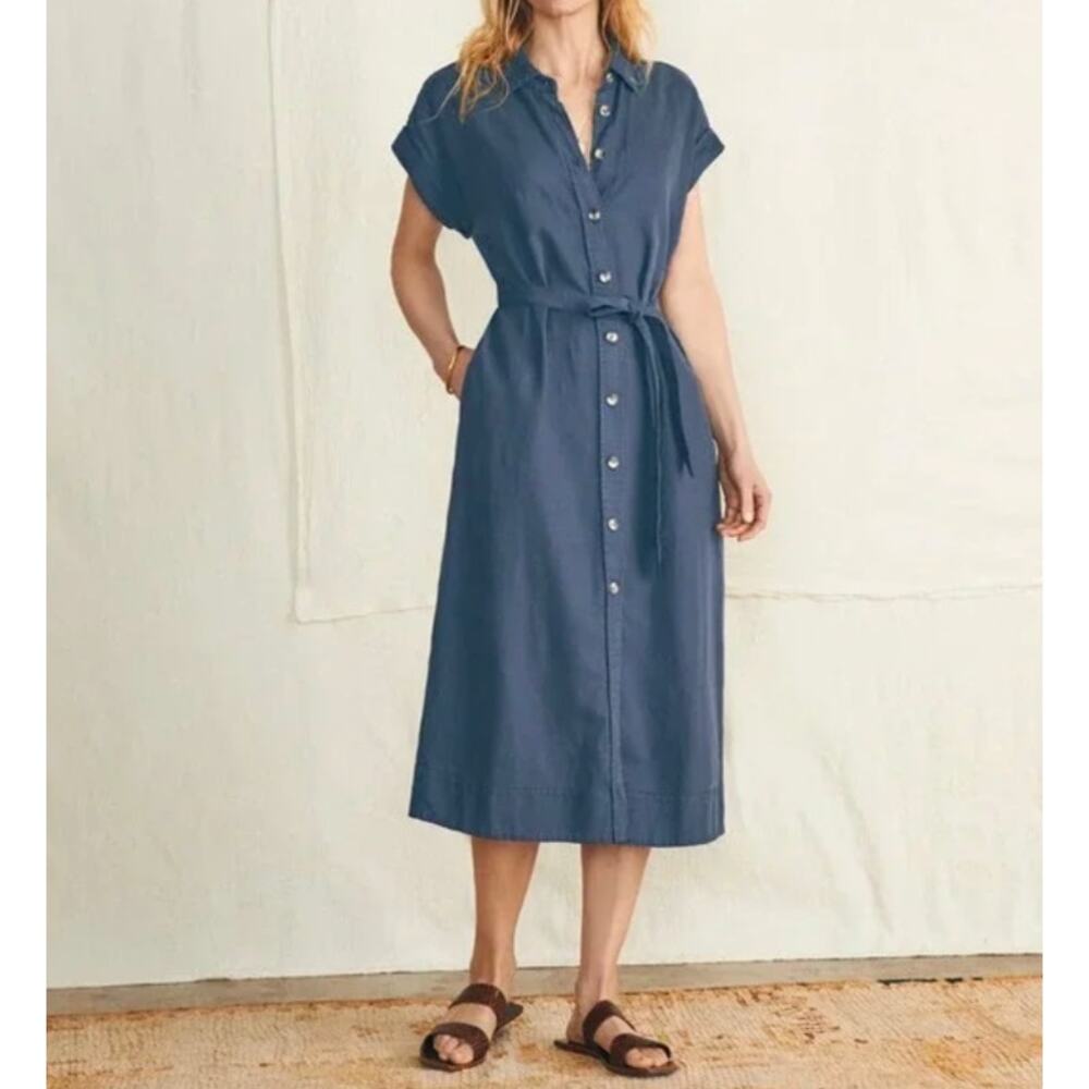 Faherty Navy Blazer Arlie Maxi Shirtdress XS